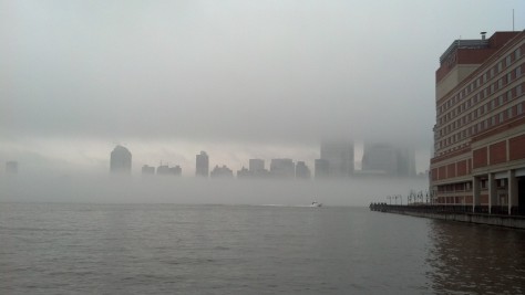 The fog on a different day seen from across the Hudson.